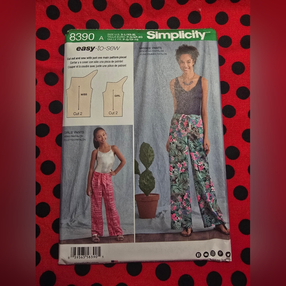 New Uncut Simplicity Girls & Misses Wrap Pants Sewing Pattern S-L And XS-XL